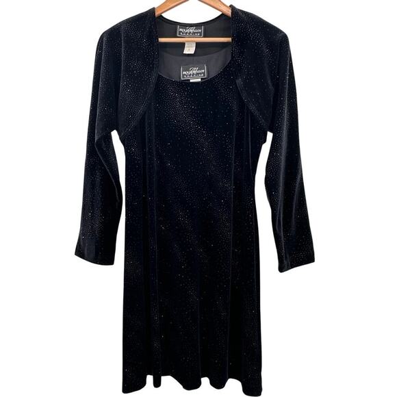 Molly Malloy Evening Black Sparkly Velour Bolero & Mini Dress Set Womens Size 8 - Picture 1 of 11